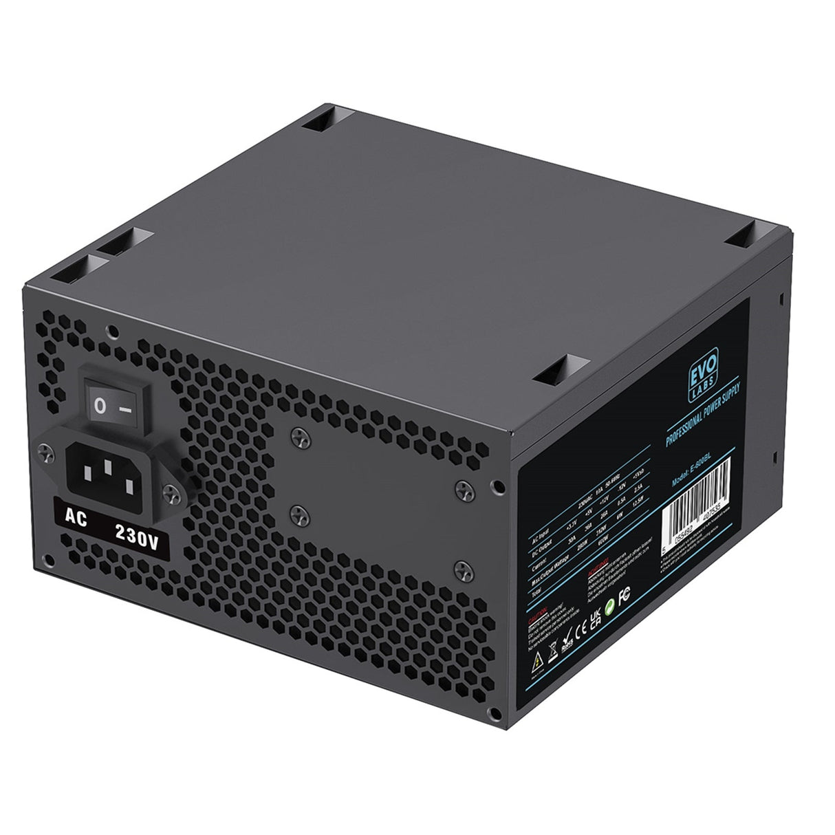 EVO LABS BR600-12BL 600W PSU,120mm Black Silent Fan with Improved Ventilation, Non Modular, High-Efficiency, PFC Certified, CE Compliant, Retail Packaged