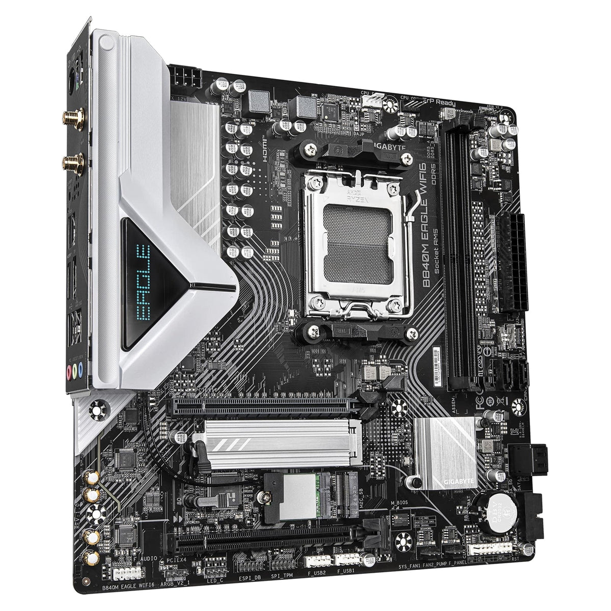 Gigabyte B840M EAGLE WIFI6 AMD AM5 Socket Motherboard, Micro-ATX, 2x DDR5 Slots, 2x M.2 Socket, Fitted I/O Shield, 2.5GbE LAN, Wi-Fi 6, 1x DisplayPort / 1x HDMI Port