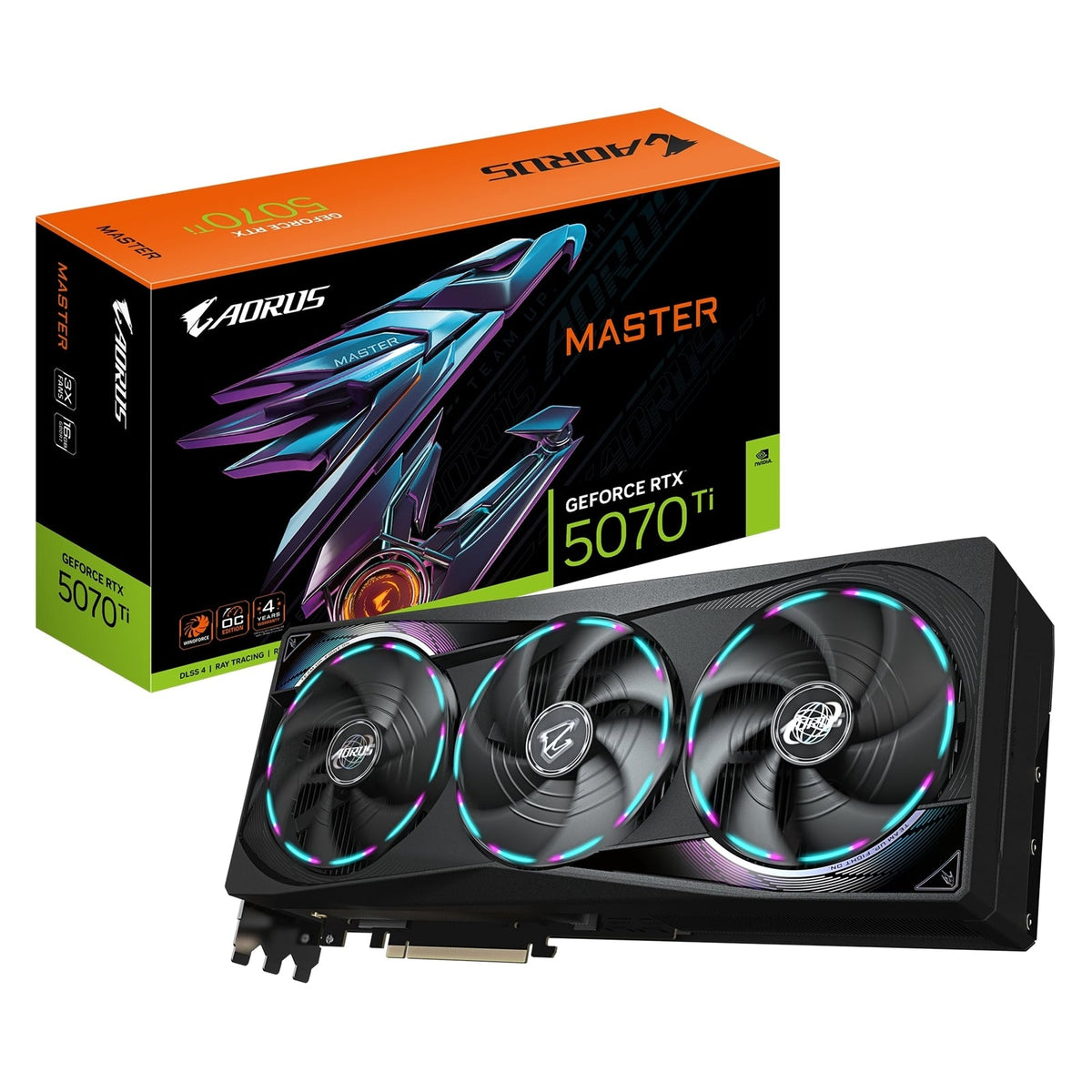 Gigabyte NVIDIA GeForce RTX 5070 Ti AORUS MASTER 16GB GDDR7 Graphics Card, 8960 CUDA Cores, 2588 MHz Core Clock, Triple Fan, RGB, 3x DisplayPorts / 1x HDMI Port