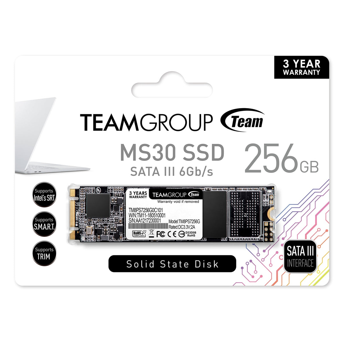 Team MS30 (TM8PS7256G0C101) 256GB, M.2 Sata Interface, PCIe Gen3, Read 550MB/s, Write 470MB/s, 3 Year Warranty