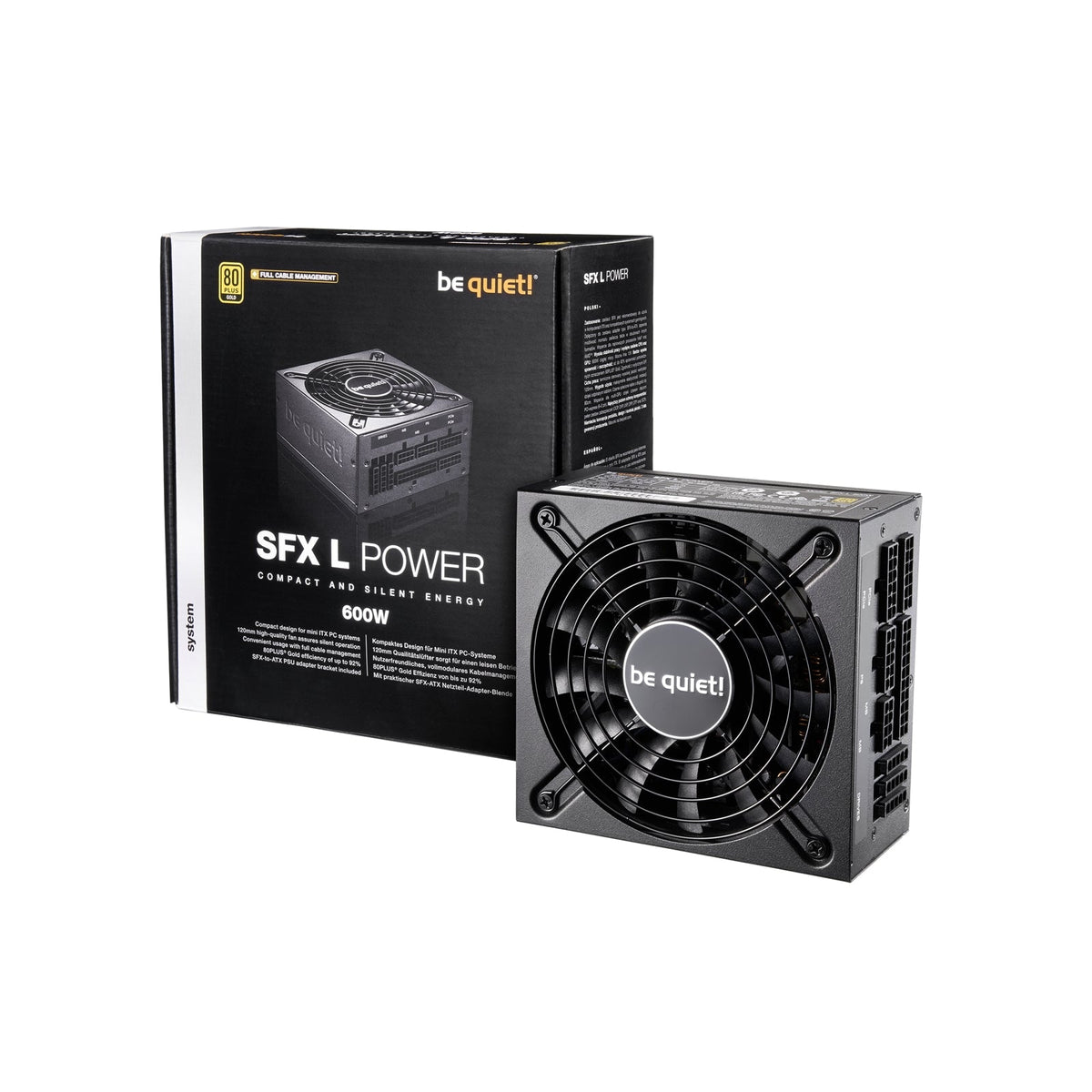 be quiet! SFX L Power 600W PSU, 80 PLUS Gold, SFX-to-ATX Adapter, Temperature Controlled 120mm Fan, 3 Year Warranty