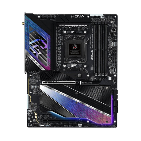 ASRock X870E NOVA WIFI PHANTOM GAMING AMD AM5 Socket Motherboard, ATX, 4x DDR5 Slots, 5x M.2 Sockets, Fitted I/O Shield, 5GbE LAN, Wi-Fi 7, 1x HDMI Port / 2x USB-C (USB4)