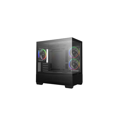 DeepCool CG380 3F Micro-ATX Gaming Case Black Panoramic Tempered Glass Side Panel, Mesh Airflow Front, 3 Pre-Installed ARGB Fans, USB-C & USB-A Front I/O, Spacious SFF/mATX/ITX Build Support